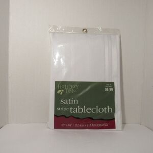 Holiday Time Satin Stripe Fabric Tablecloth, White, 60x84, Soil-Release RN:52469